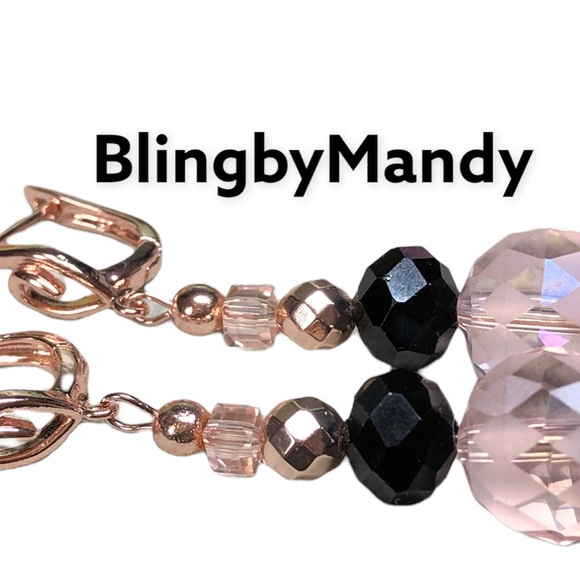 ⭐️🎁Large pink balls and Swarovski earring -rose gold lever back -classic look - Picture 2 of 10